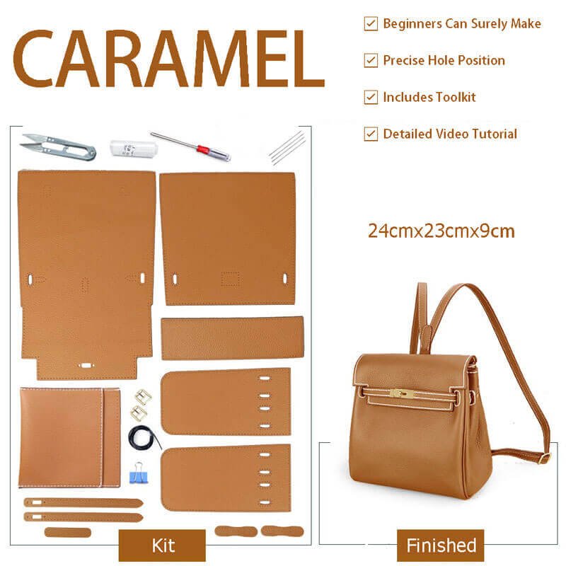 Kelly - Style Leather Backpack DIY Kit – Babylon Leather - Babylon LeatherBabylon LeatherSY12 - Caramel - White
