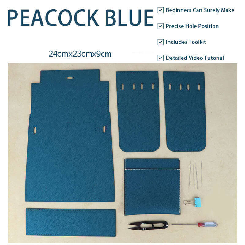 Kelly - Style Leather Backpack DIY Kit – Babylon Leather - Babylon LeatherBabylon LeatherSY12 - Peacock Blue - Beige