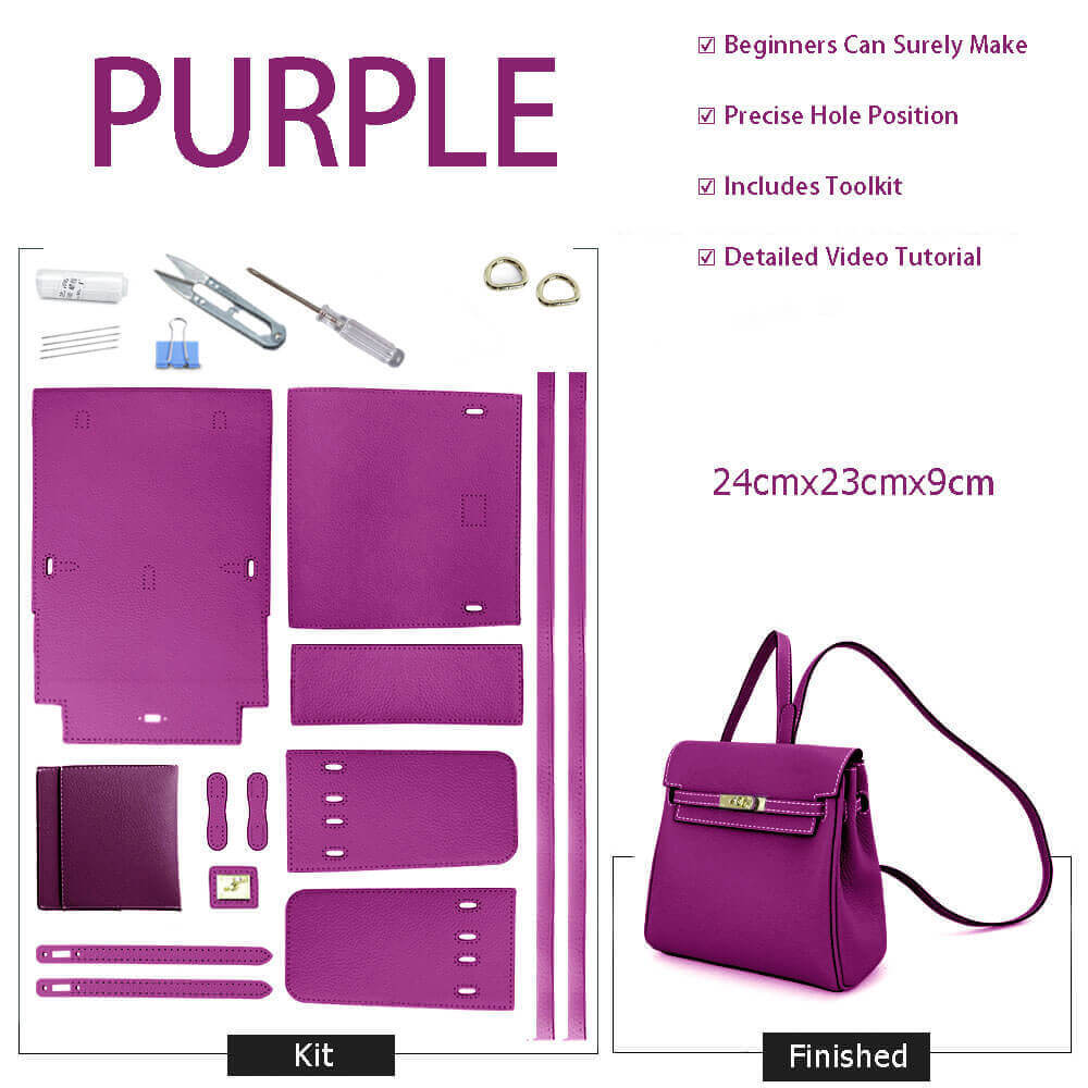 Kelly - Style Leather Backpack DIY Kit – Babylon Leather - Babylon LeatherBabylon LeatherSY12 - Purple - White