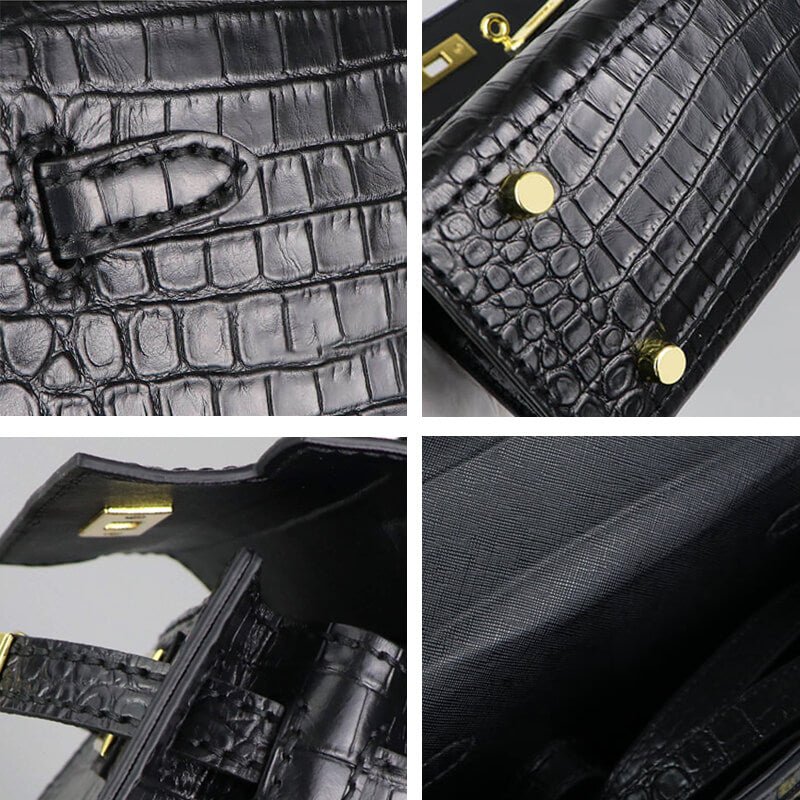 Kelly-Style Leather Bag DIY Kit with Crocodile Pattern Leather – Babylon Leather - Babylon LeatherBabylon LeatherSY29-Black-Gold-Color-Matched