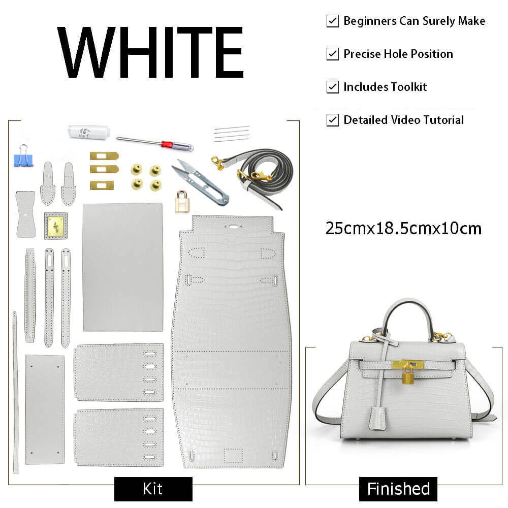 Kelly - Style Leather Bag DIY Kit with Crocodile Pattern Leather – Babylon Leather - Babylon LeatherBabylon LeatherSY29 - White - Gold - Color - Matched