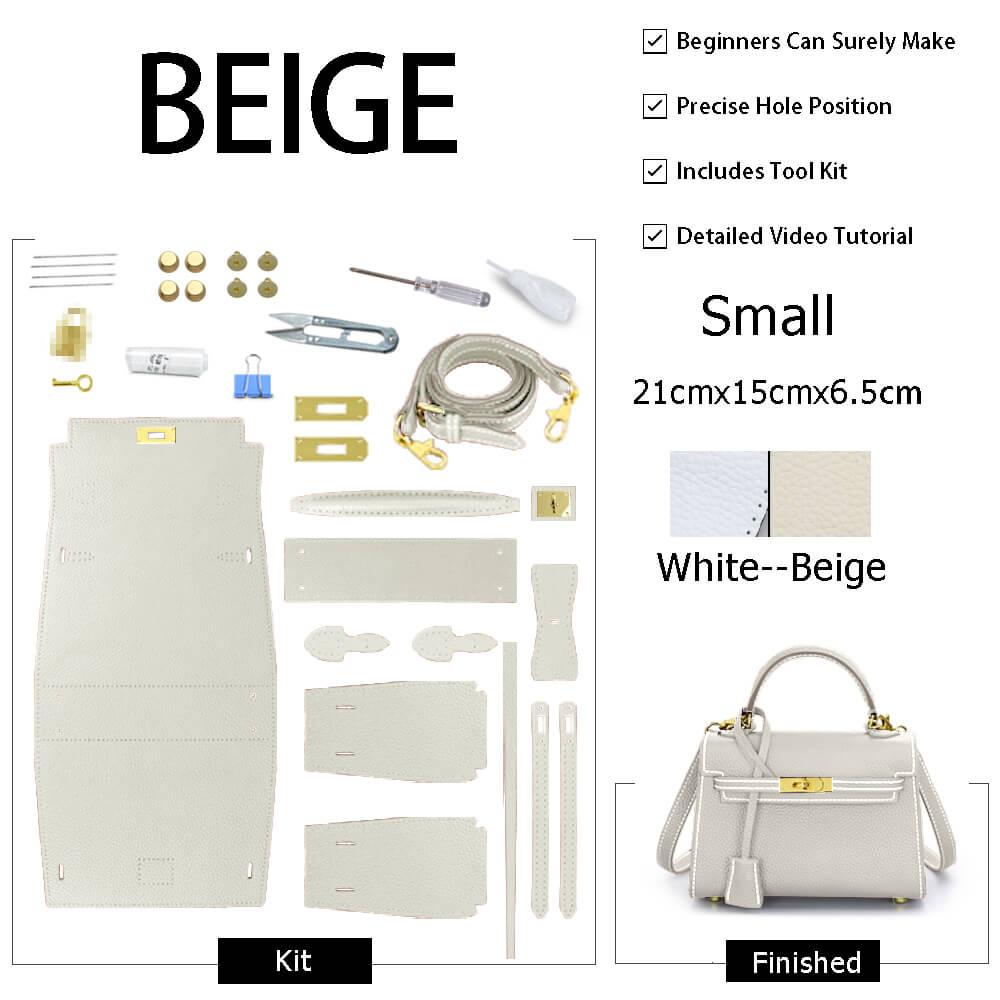 Kelly - Style Leather Bag DIY Kit with Lychee Pattern Leather – Babylon Leather - Babylon LeatherBabylon LeatherSY34-Lychee-Beige-Small-Gold & White