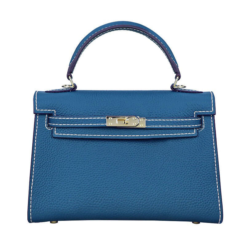 Kelly - Style Leather Bag DIY Kit with Lychee Pattern Leather – Babylon Leather - Babylon LeatherBabylon LeatherSY34 - Lychee - Peacock Blue - Large - Gold & White