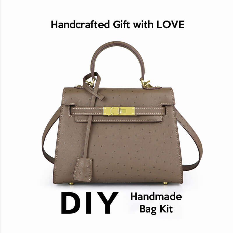 Kelly - Style Leather Bag DIY Kit with Ostrich Pattern Leather – Babylon Leather - Babylon LeatherBabylon LeatherSY36 - Ostrich - Brown - Gold - Color - Matched