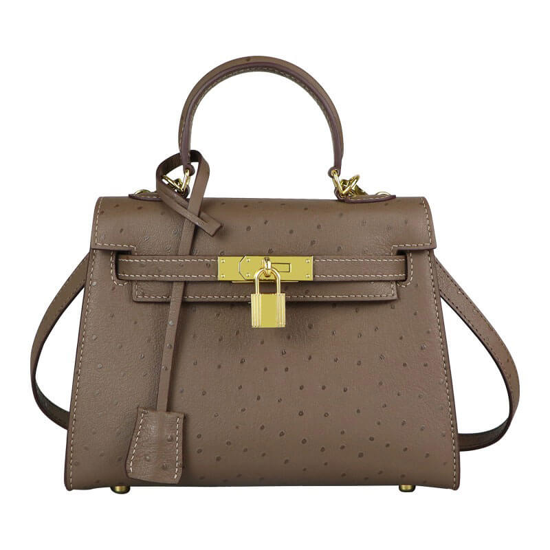 Kelly - Style Leather Bag DIY Kit with Ostrich Pattern Leather – Babylon Leather - Babylon LeatherBabylon LeatherSY36 - Ostrich - Brown - Gold - Color - Matched