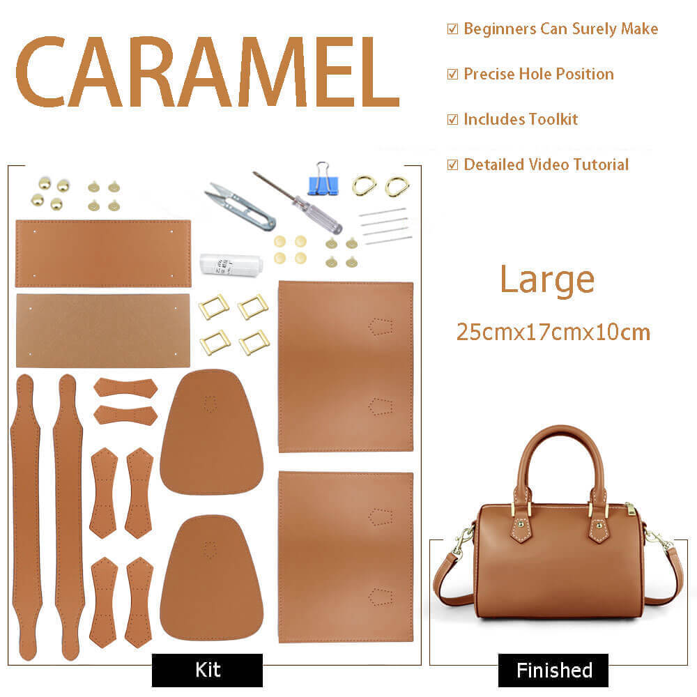 Large Boston - Style Leather Bag DIY Kit – Babylon Leather - Babylon LeatherBabylon LeatherSY10-Large-Caramel-White