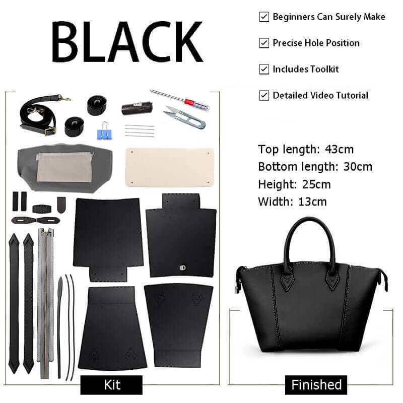 Large Leather Tote Bag DIY Kit for Beginners – Babylon Leather - Babylon LeatherBabylon LeatherSY32 - Black - Color - Matched