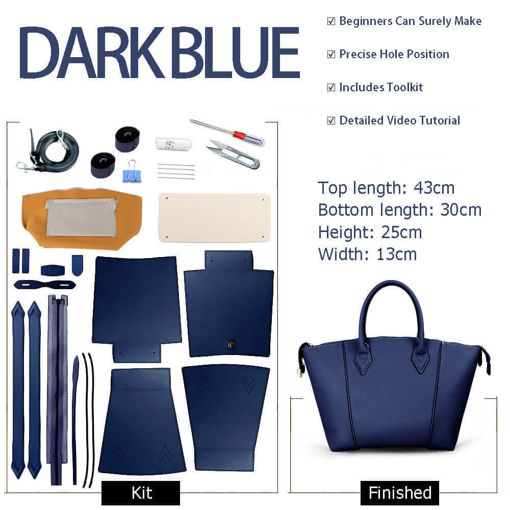 Large Leather Tote Bag DIY Kit for Beginners – Babylon Leather - Babylon LeatherBabylon LeatherSY32 - Dark Blue - Color - Matched