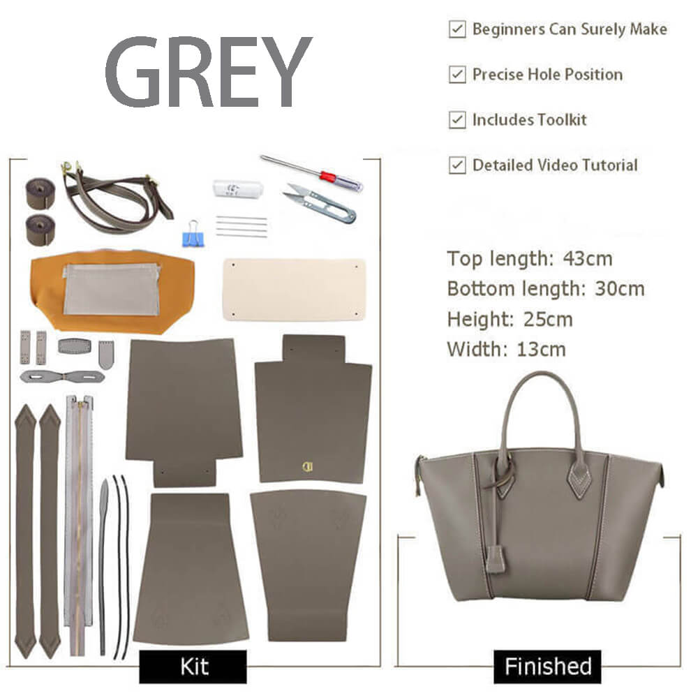 Large Leather Tote Bag DIY Kit for Beginners – Babylon Leather - Babylon LeatherBabylon LeatherSY32-Grey-Large-Color-Matched