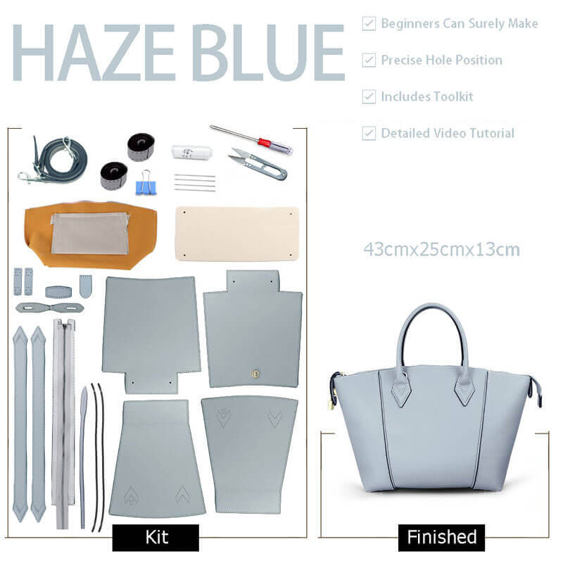 Large Leather Tote Bag DIY Kit for Beginners – Babylon Leather - Babylon LeatherBabylon LeatherSY32 - Haze Blue - Color - Matched