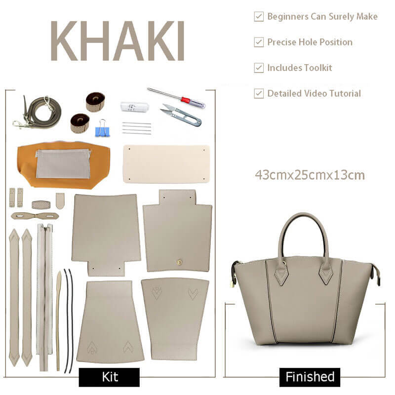 Large Leather Tote Bag DIY Kit for Beginners – Babylon Leather - Babylon LeatherBabylon LeatherSY32 - Khaki - Color - Matched