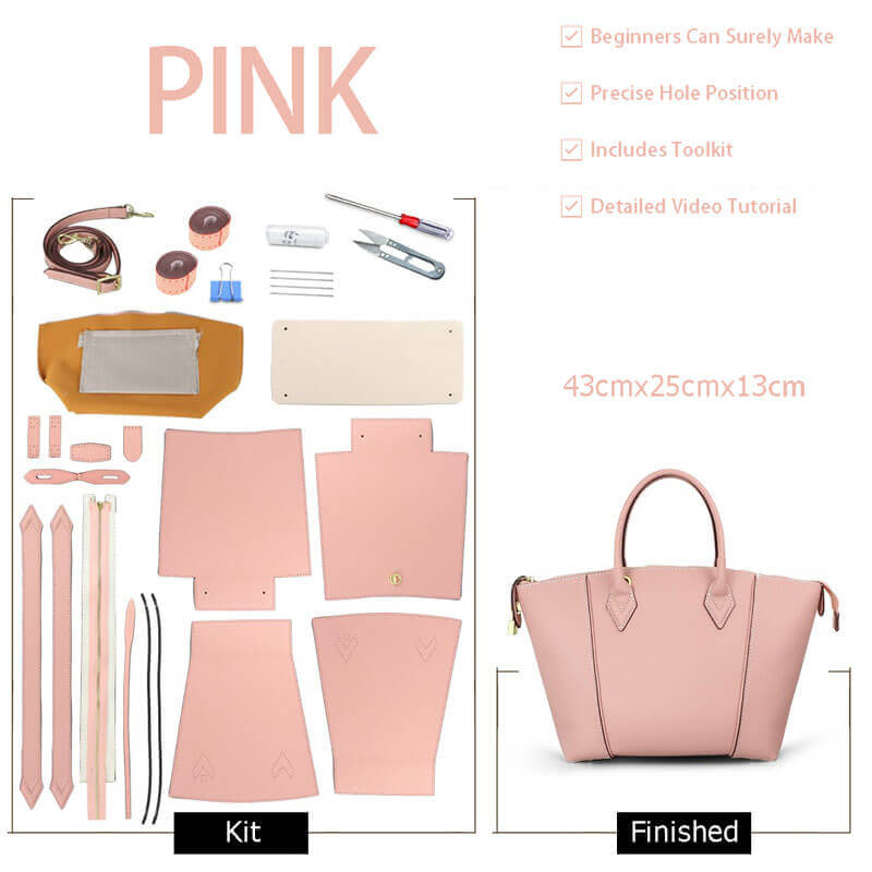 Large Leather Tote Bag DIY Kit for Beginners – Babylon Leather - Babylon LeatherBabylon LeatherSY32 - Pink - Color - Matched