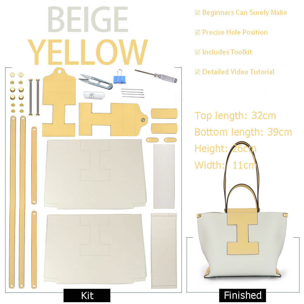 Large Magnetic Clasp Leather Tote Bag DIY Kit – Babylon Leather - Babylon LeatherBabylon LeatherSY67-Beige & Yellow-White