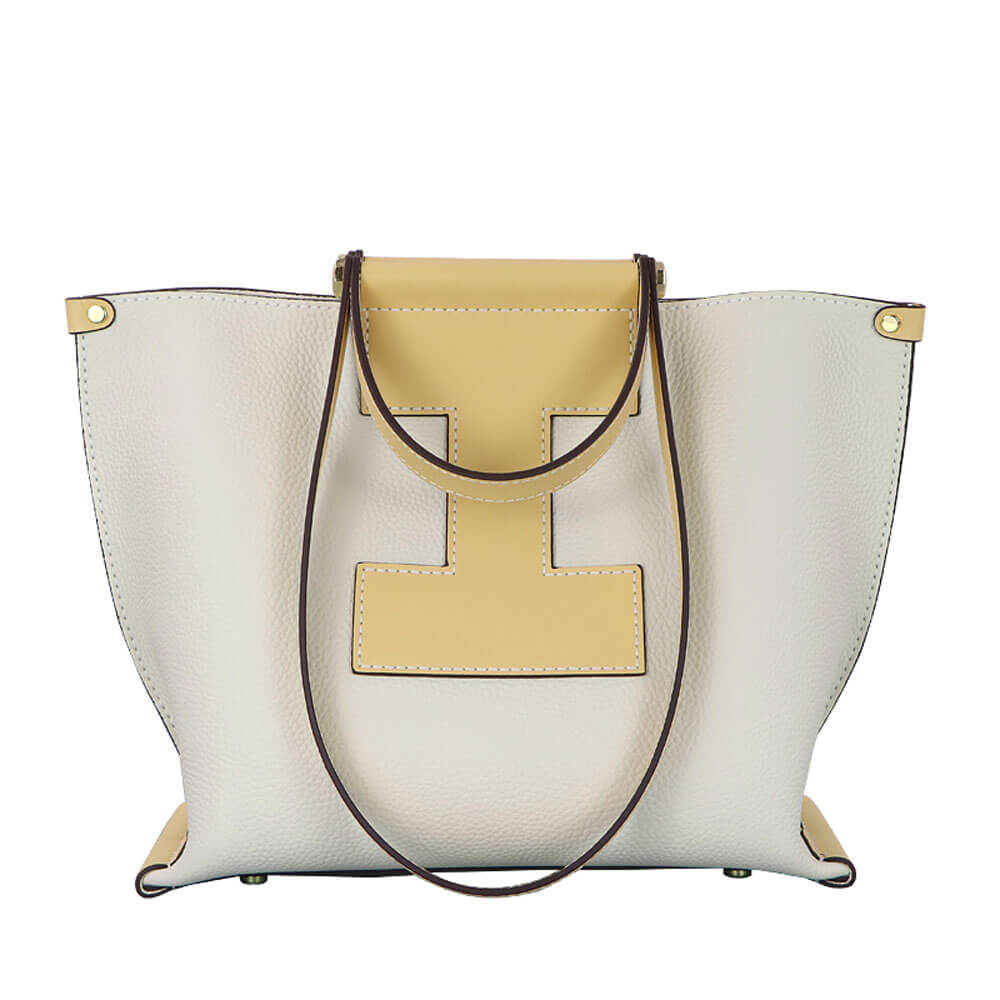 Large Magnetic Clasp Leather Tote Bag DIY Kit – Babylon Leather - Babylon LeatherBabylon LeatherSY67 - Beige & Yellow - White