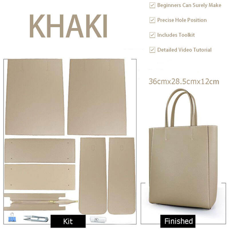 Large Sac Plat Leather Tote Bag DIY Kit – Babylon Leather - Babylon LeatherBabylon LeatherSY37-Khaki-White