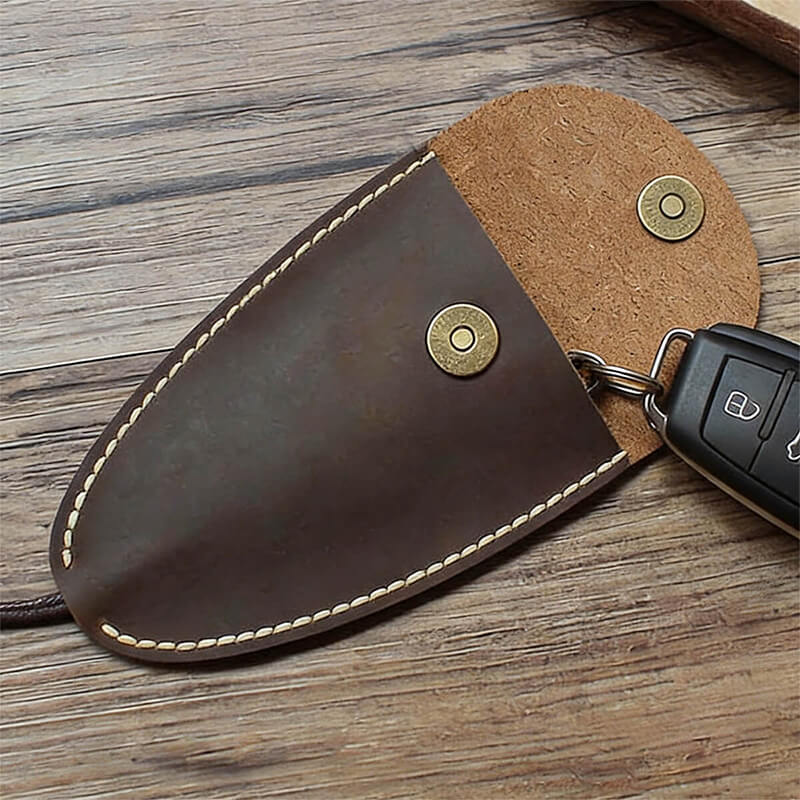Large Snap Key Case Crazy Horse Leather DIY Kit – Babylon Leather - Babylon LeatherBabylon LeatherCY46-Brown