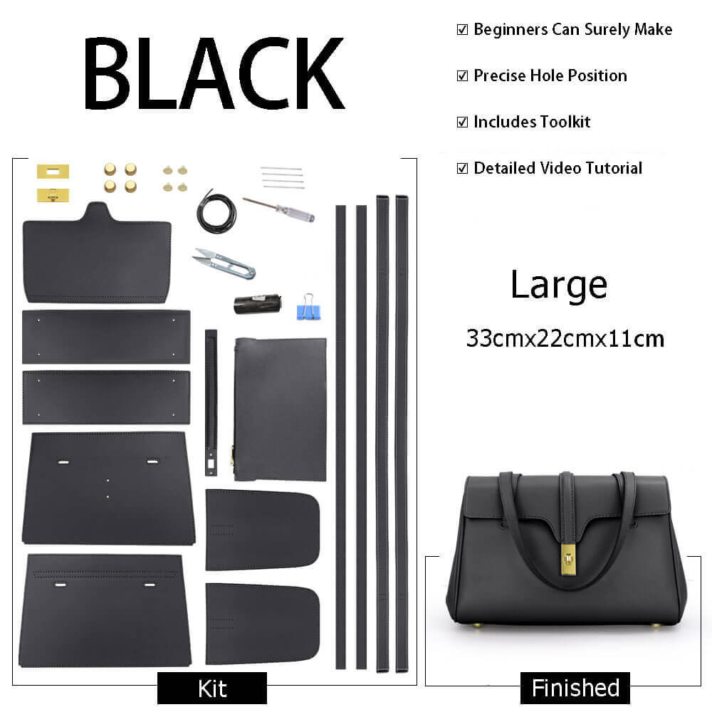 Large Soft Leather Tote Bag DIY Kit – Babylon Leather - Babylon LeatherBabylon LeatherSY46-Black-Large-Color-Matched