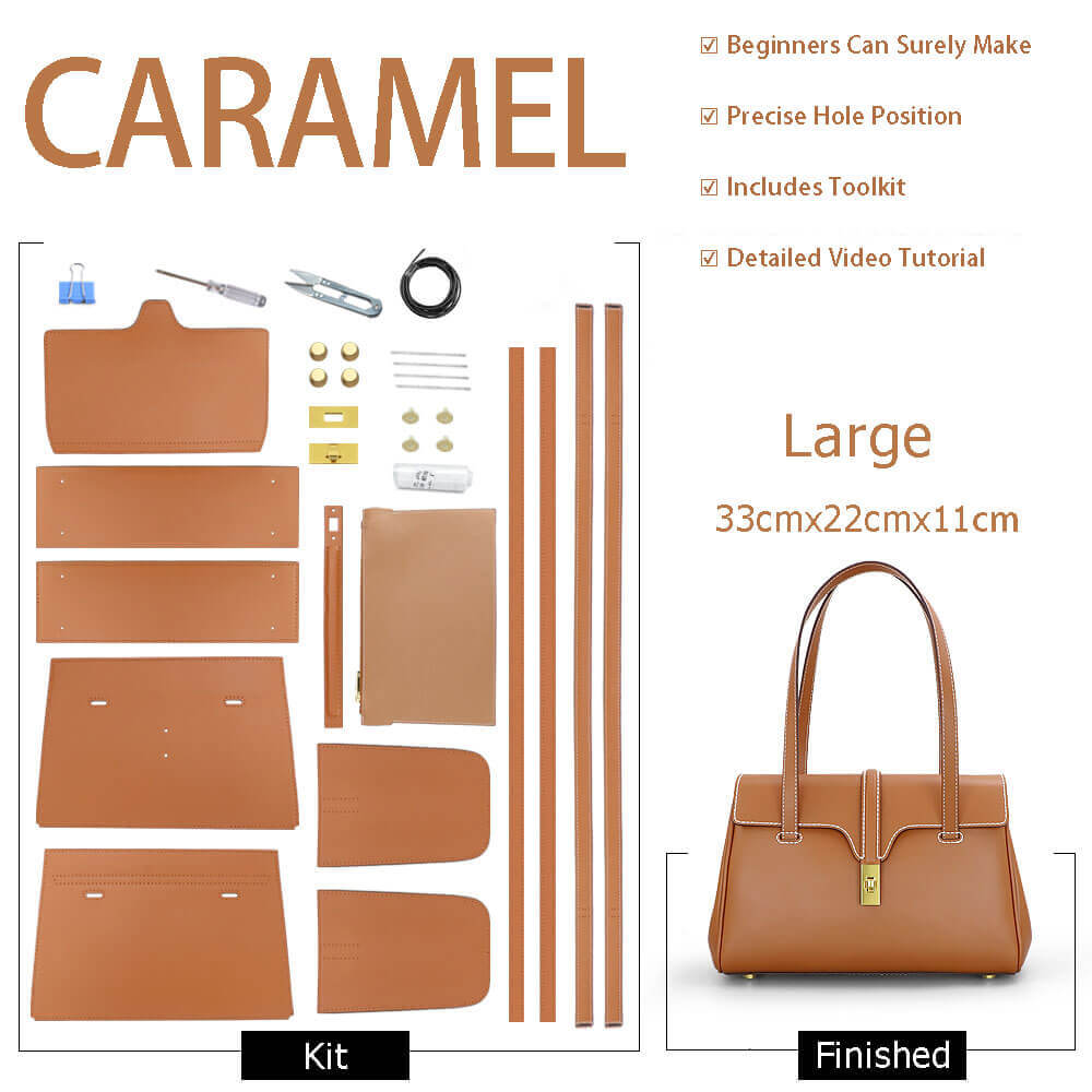 Large Soft Leather Tote Bag DIY Kit – Babylon Leather - Babylon LeatherBabylon LeatherSY46-Caramel-Large-White