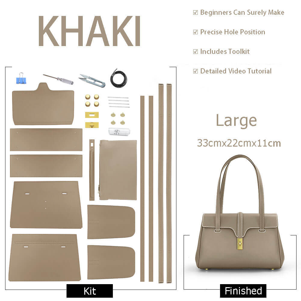 Large Soft Leather Tote Bag DIY Kit – Babylon Leather - Babylon LeatherBabylon LeatherSY46-Khaki-Large-White