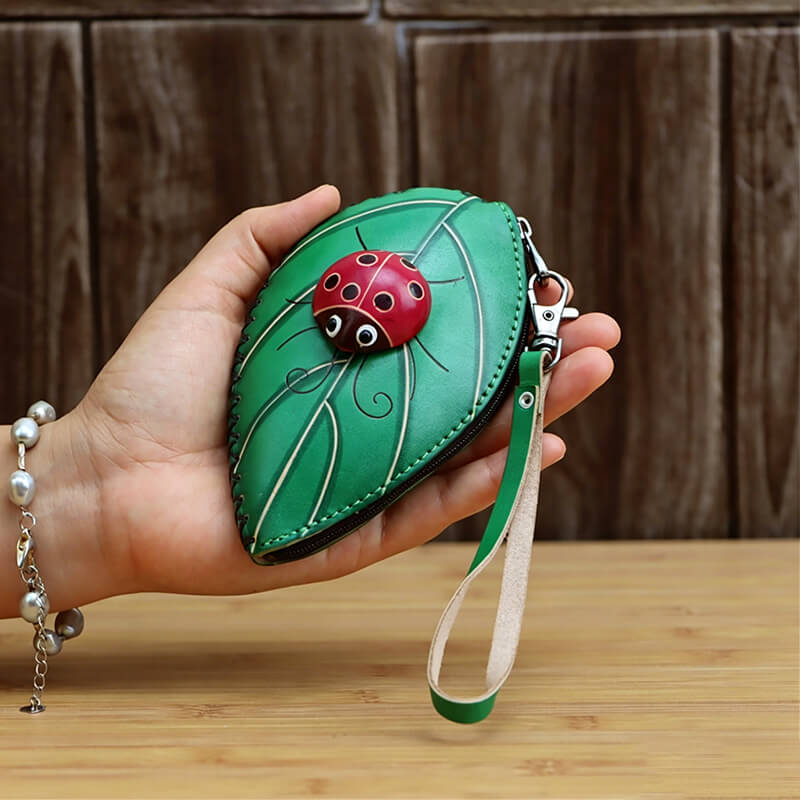 leaf - ladybug - shaped - leather - coin - purse - Babylon LeatherBabylon LeatherLLZ30-Green