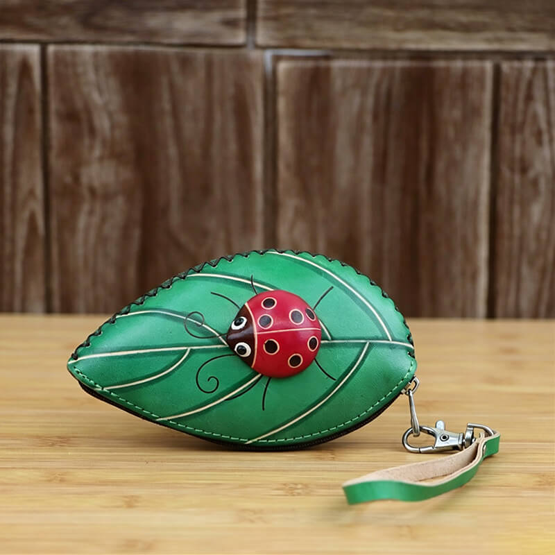 leaf - ladybug - shaped - leather - coin - purse - Babylon LeatherBabylon LeatherLLZ30-Green