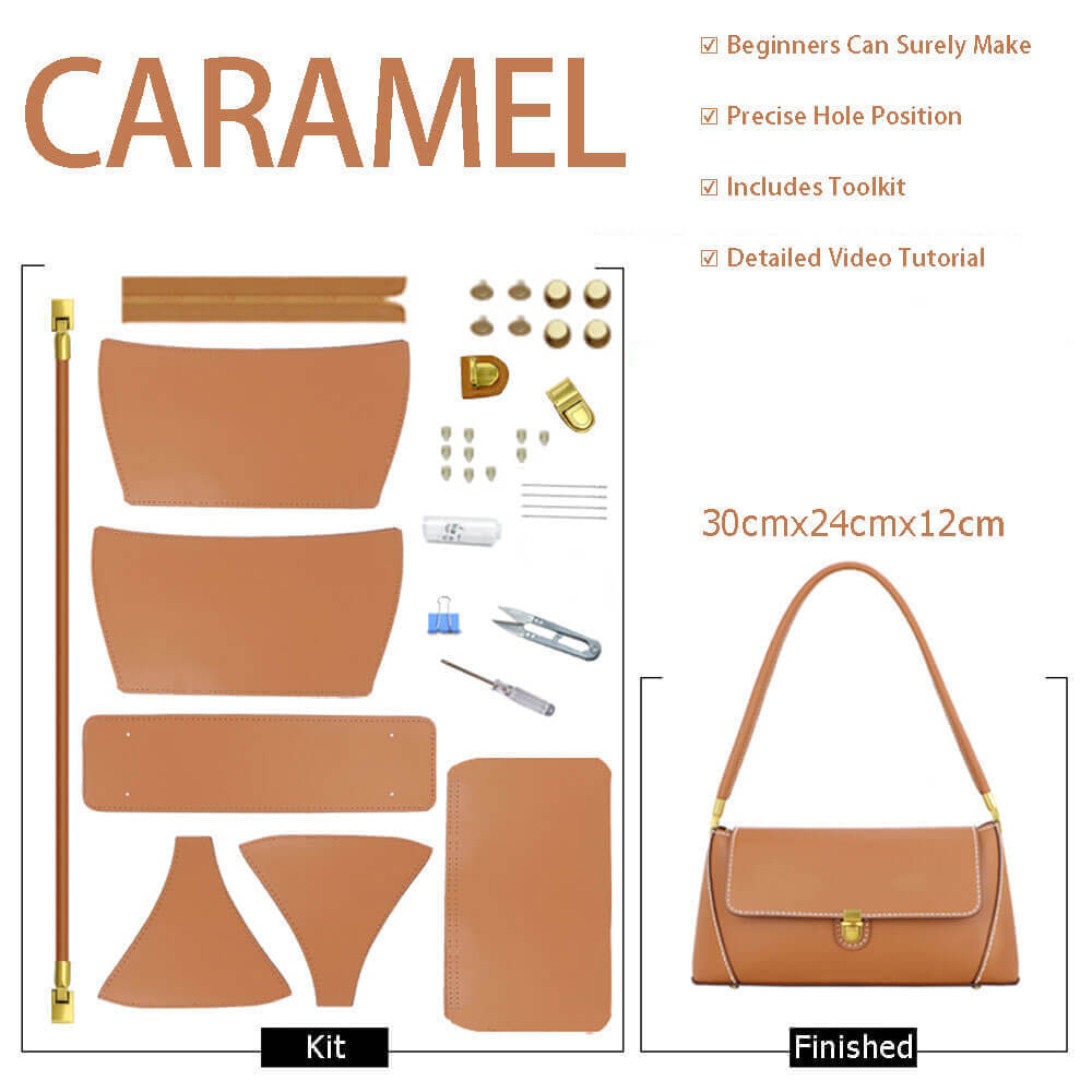 Leather Baguette Shoulder Bag DIY Kit – Babylon Leather - Babylon LeatherBabylon LeatherSY03 - Caramel - White