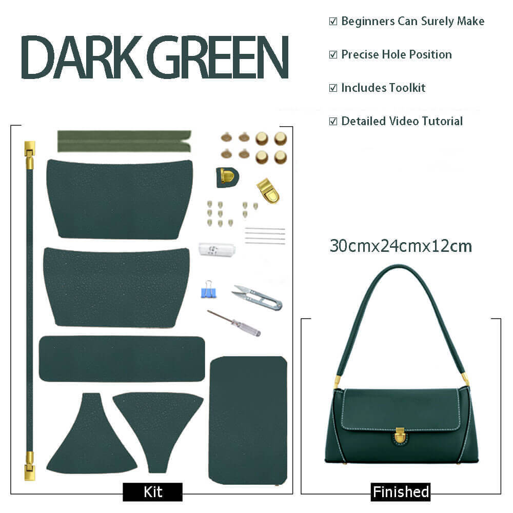 Leather Baguette Shoulder Bag DIY Kit – Babylon Leather - Babylon LeatherBabylon LeatherSY03 - Dark Green - White