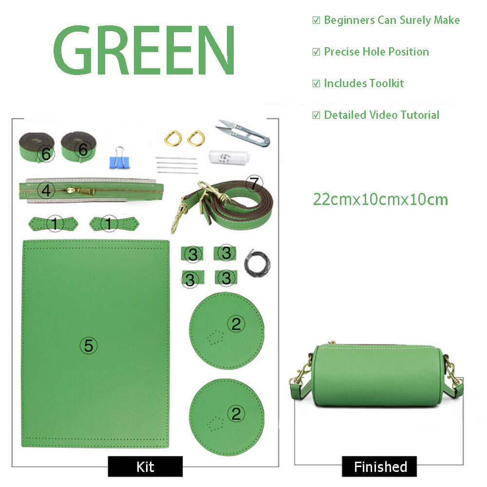Leather Barrel Bag Making Kit – Babylon Leather - Babylon LeatherBabylon LeatherSY97-Green-White