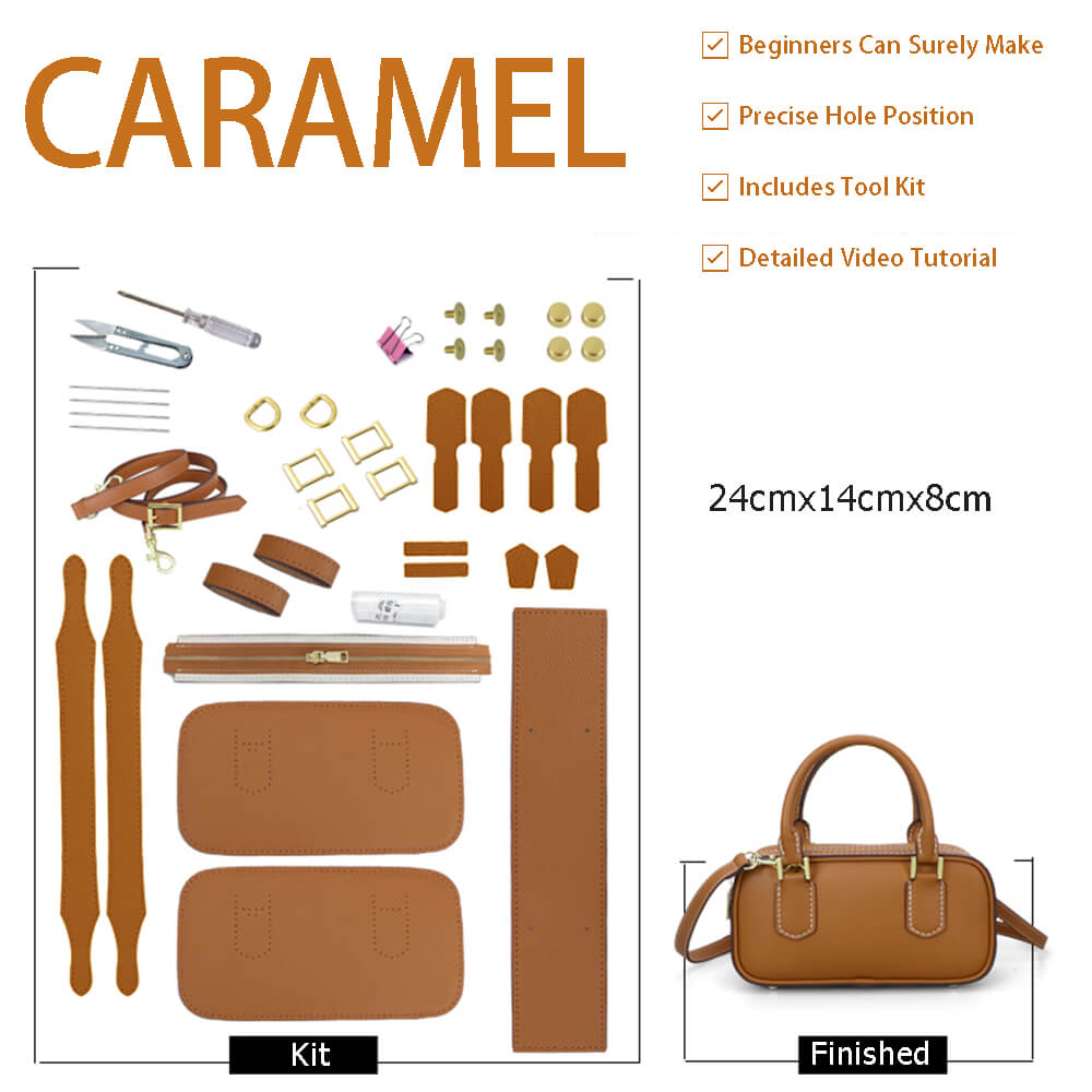 Leather Bowling Bag DIY Craft Kit – Babylon Leather - Babylon LeatherBabylon LeatherSY122-Caramel-White