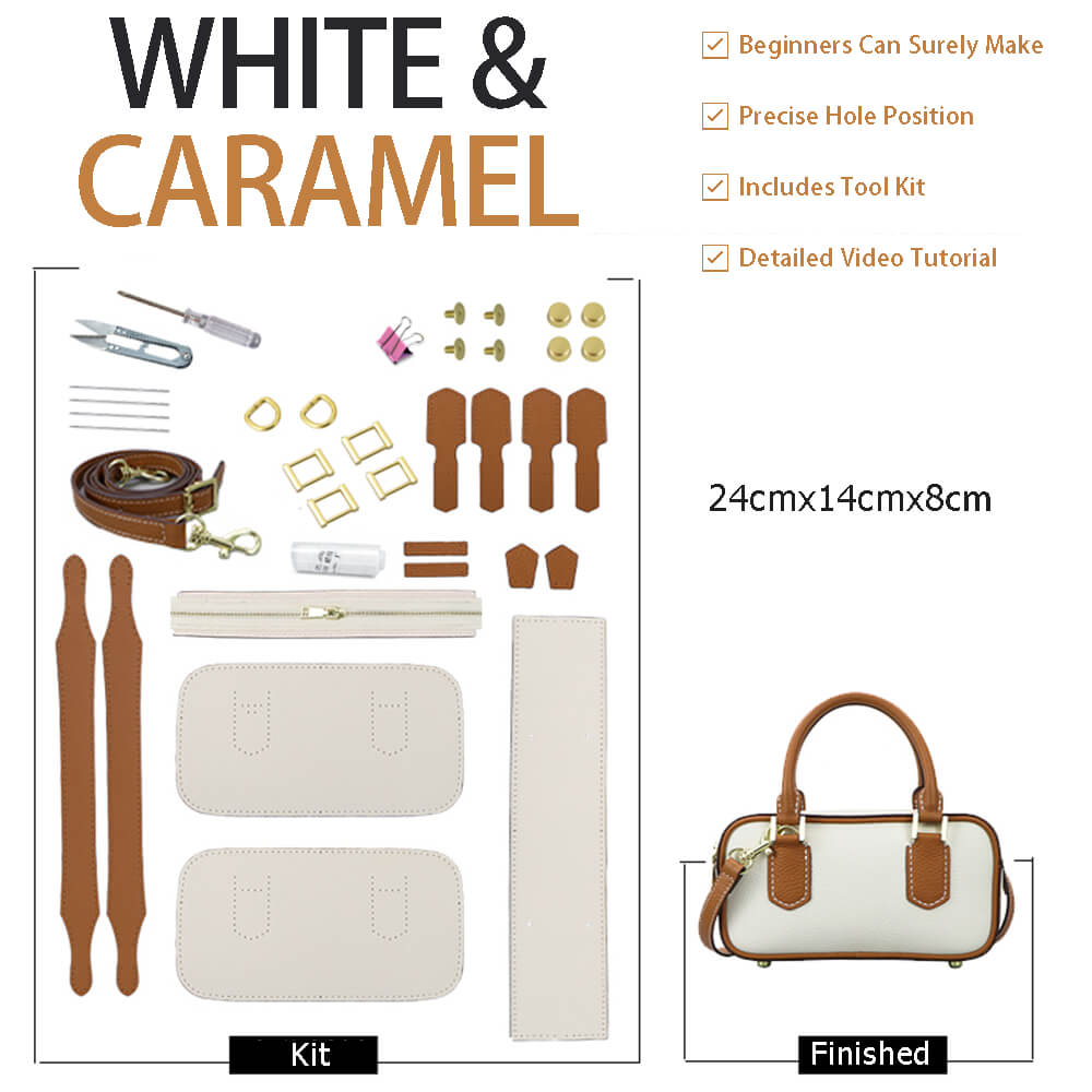 Leather Bowling Bag DIY Craft Kit – Babylon Leather - Babylon LeatherBabylon LeatherSY122-White & Caramel-White