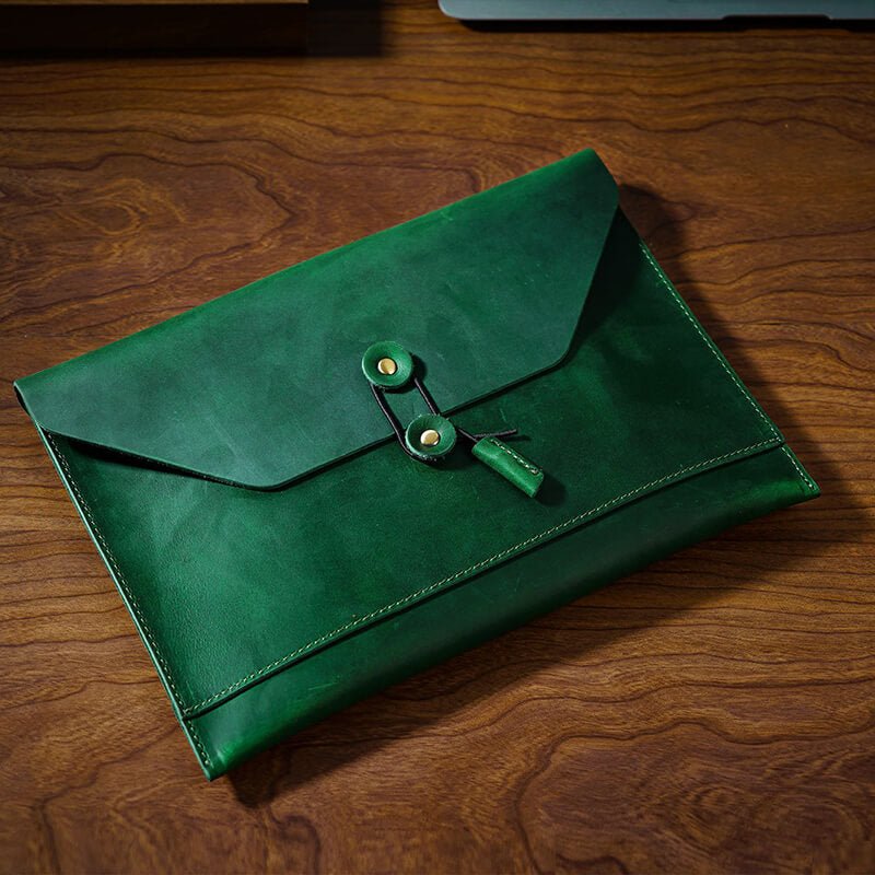Leather Briefcase Sleeve for iPad Crazy Horse Leather – Babylon Leather - Babylon LeatherBabylon LeatherAN17-Dark Green