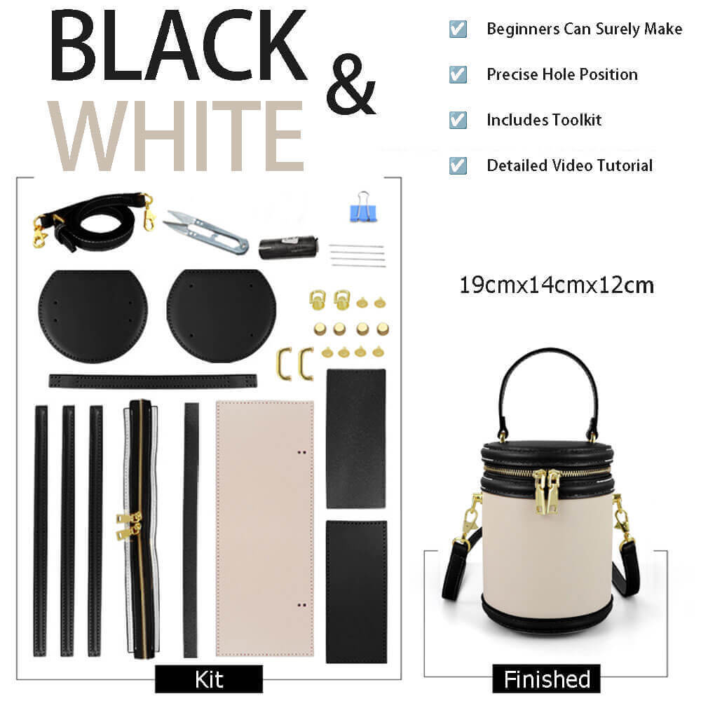 Leather Bucket Bag DIY Craft Kit – Babylon Leather - Babylon LeatherBabylon LeatherSY61-Black & White-Color-Matched