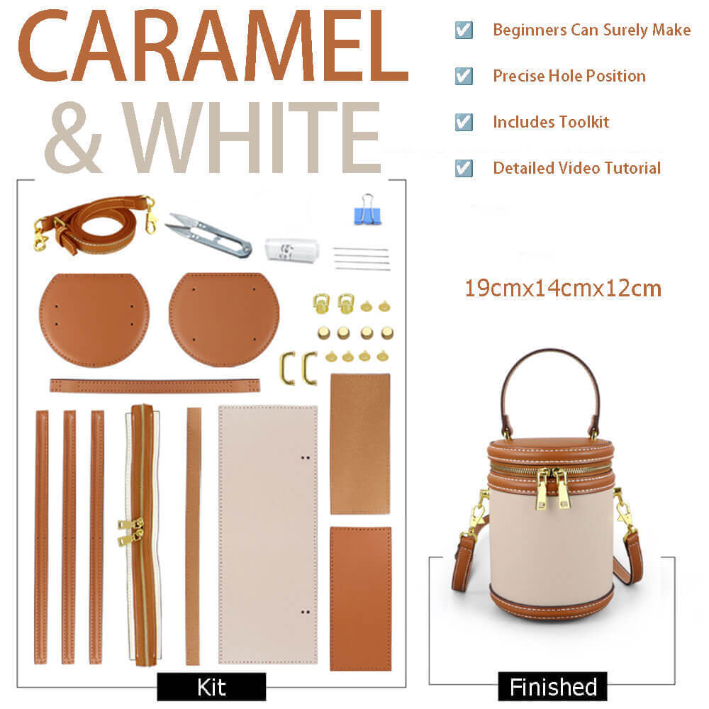 Leather Bucket Bag DIY Craft Kit – Babylon Leather - Babylon LeatherBabylon LeatherSY61-Caramel & White-Color-Matched