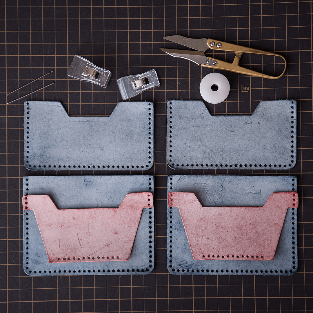 Leather Card Holder DIY Gift for Him – Babylon Leather - Babylon LeatherBabylon LeatherLZ27 - Blue & Red - Fog Wax Leather