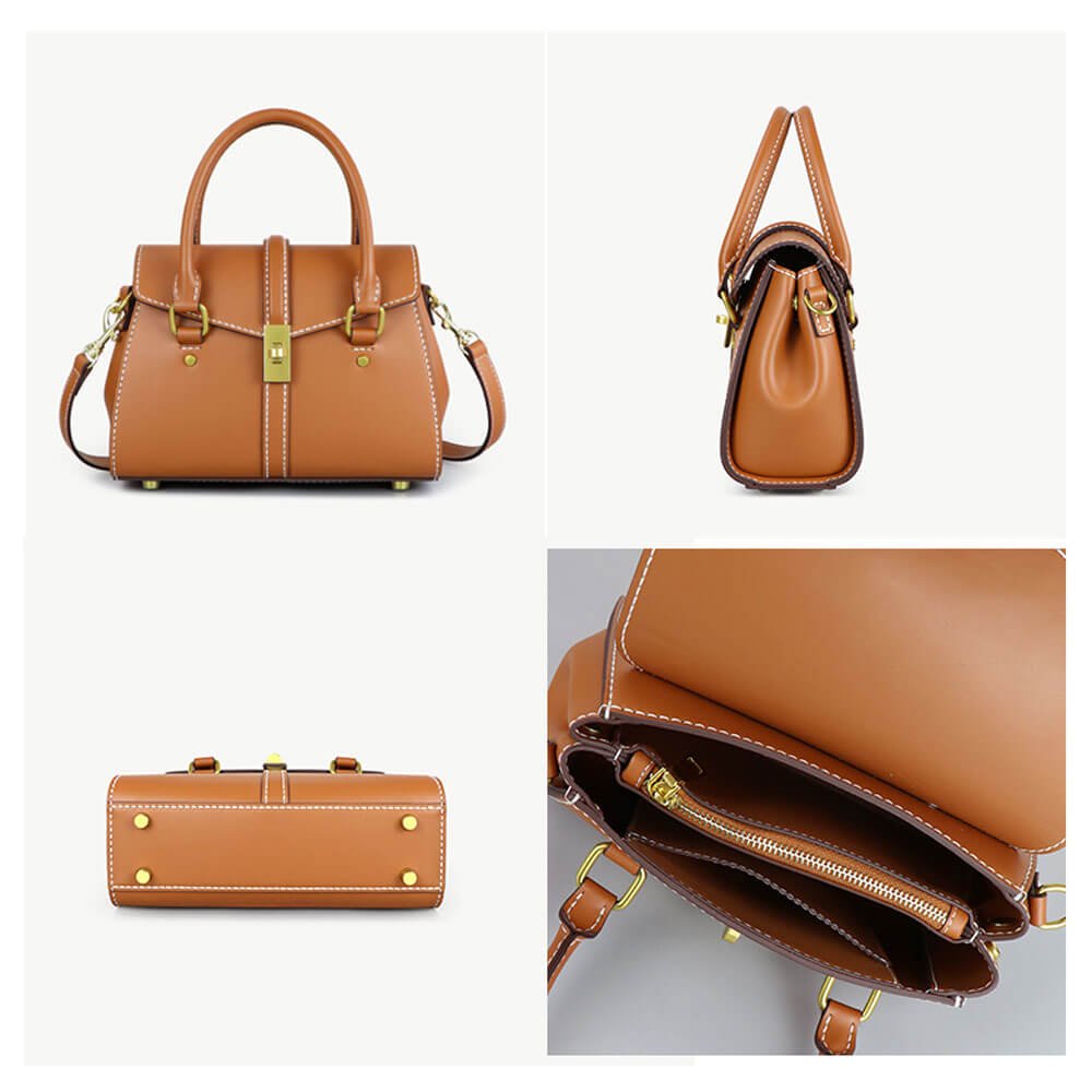 Leather Designer Handbag DIY Sewing Kit – Babylon Leather - Babylon LeatherBabylon LeatherSY78 - Caramel - White