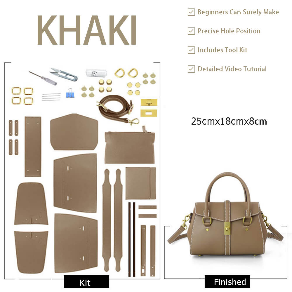 Leather Designer Handbag DIY Sewing Kit – Babylon Leather - Babylon LeatherBabylon LeatherSY78-Khaki-White