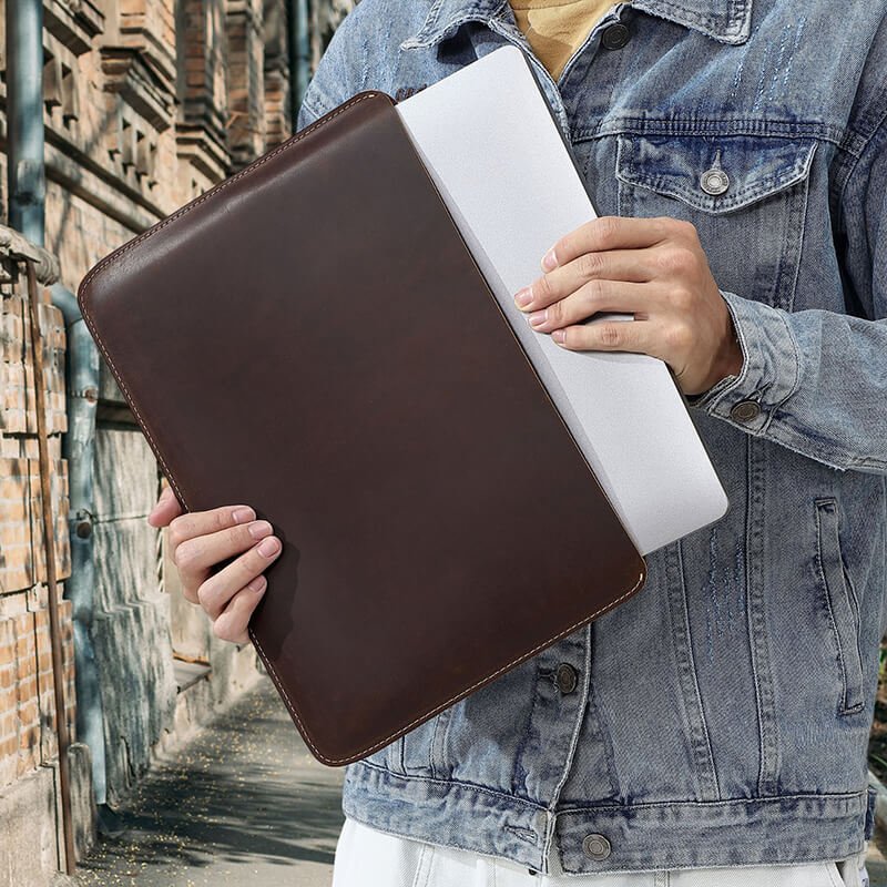Leather iPad Tablet Sleeve Crazy Horse Leather – Babylon Leather - Babylon LeatherBabylon LeatherAN19-Brown-Horizontal