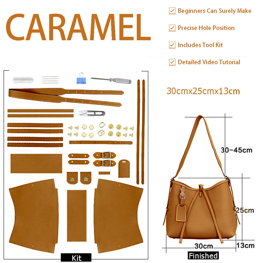 Leather Large Shoulder Bag DIY Kit – Babylon Leather - Babylon LeatherBabylon LeatherSY119-Caramel-White