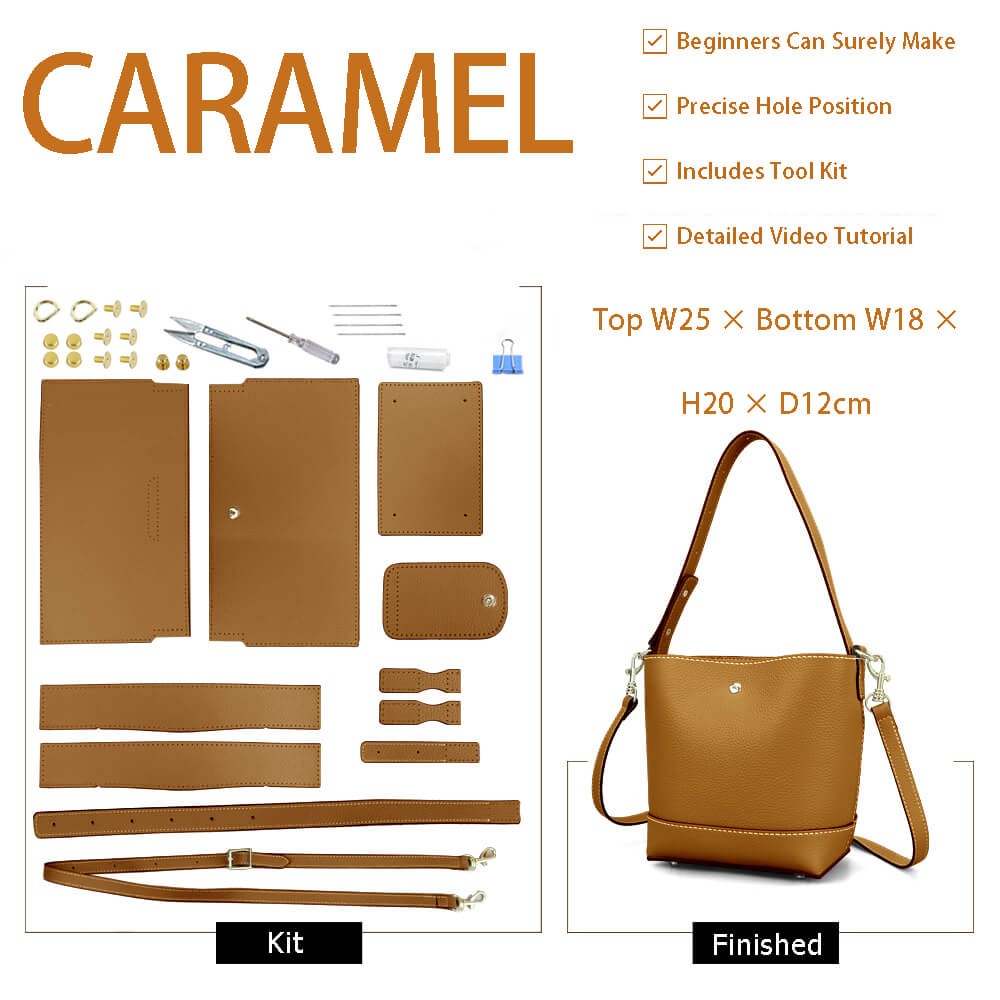 Leather Medium Shoulder Bucket Bag DIY Kit – Babylon Leather - Babylon LeatherBabylon LeatherSY118-Caramel-Color-Matched