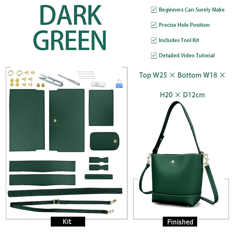Leather Medium Shoulder Bucket Bag DIY Kit – Babylon Leather - Babylon LeatherBabylon LeatherSY118-Dark Green-Color-Matched