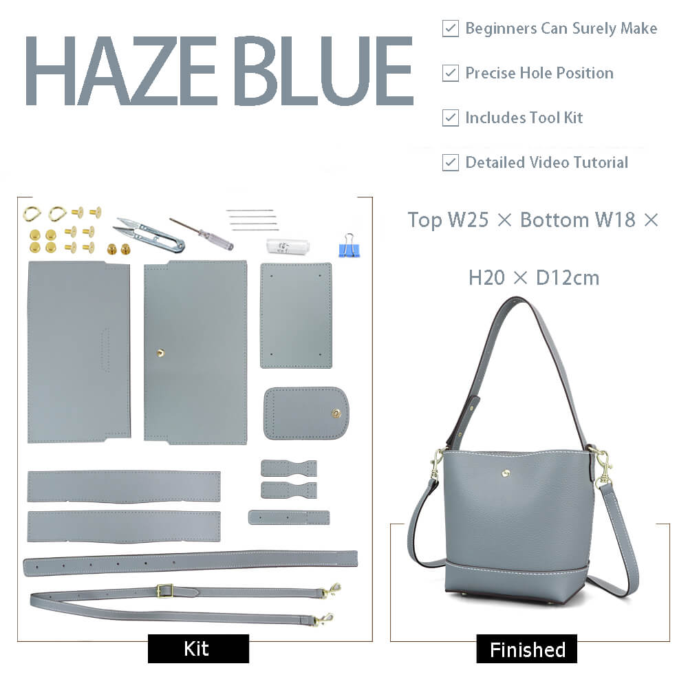 Leather Medium Shoulder Bucket Bag DIY Kit – Babylon Leather - Babylon LeatherBabylon LeatherSY118-Haze Blue-Color-Matched