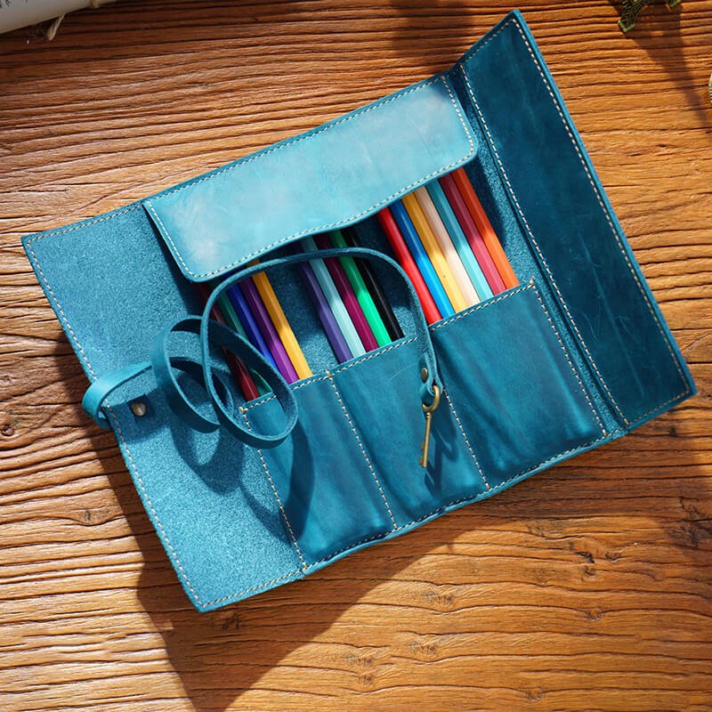Leather Pen Roll Wrap Wide – Babylon Leather - Babylon LeatherBabylon LeatherAN28-Blue