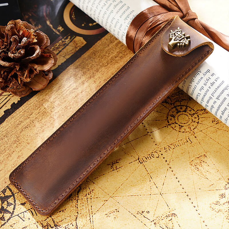 Leather Pen Sleeve with Snap – Babylon Leather - Babylon LeatherBabylon LeatherAN24-Brown