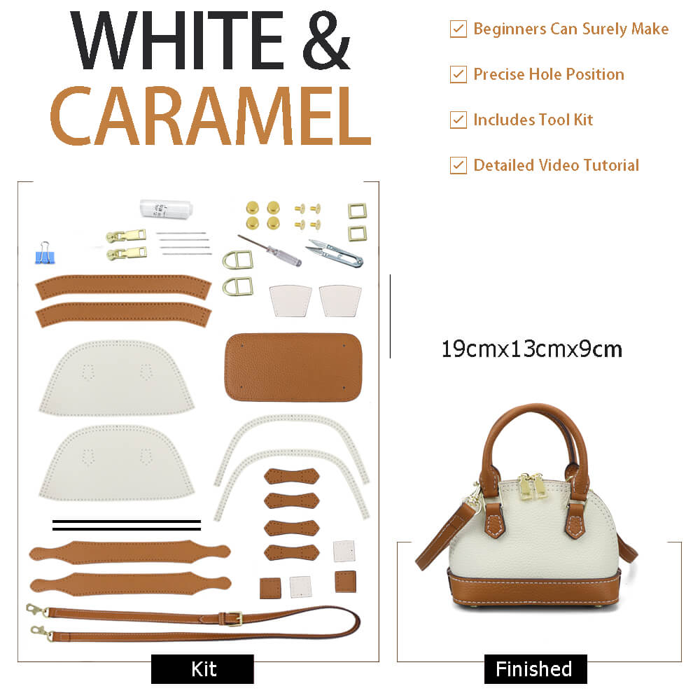 Leather Shell Handbag DIY Bag Kit – Babylon Leather - Babylon LeatherBabylon LeatherSY124-White & Caramel-Color-Matched