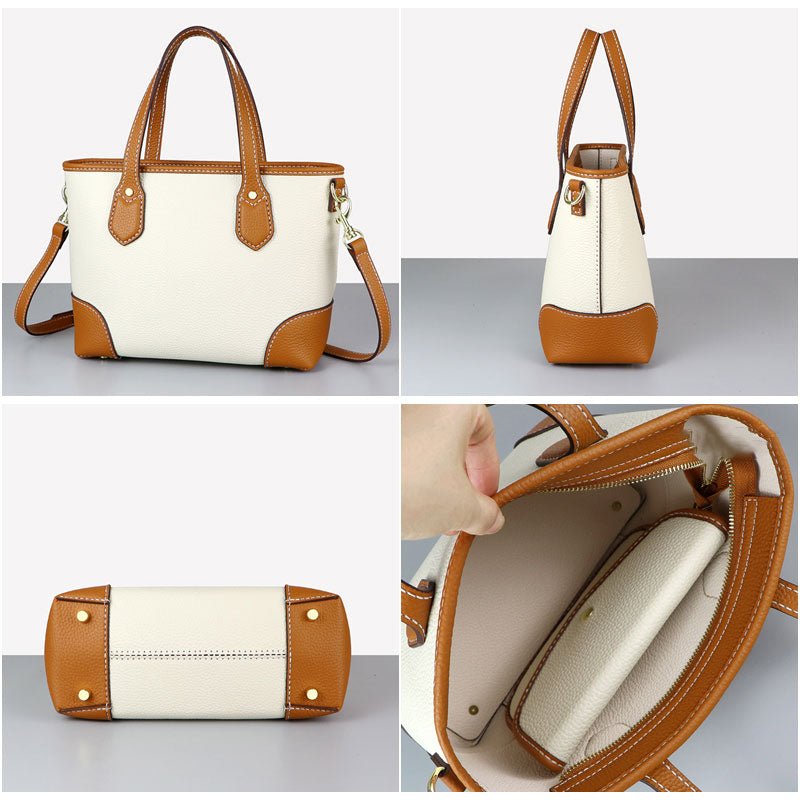 Leather Tote Bag Set DIY Sewing Kit – Babylon Leather - Babylon LeatherBabylon LeatherSY43 - Matching Color - Lychee Pattern Leather - White & Caramel