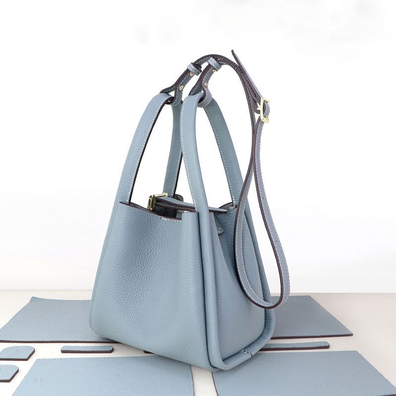 Leather Tote Bucket Bag Hobby Kit – Babylon Leather - Babylon LeatherBabylon LeatherSY18 - Haze Blue - White