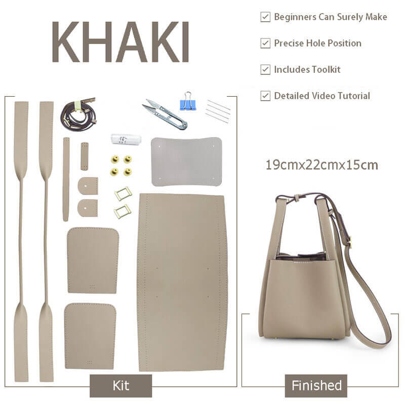 Leather Tote Bucket Bag Hobby Kit – Babylon Leather - Babylon LeatherBabylon LeatherSY18-Khaki-White