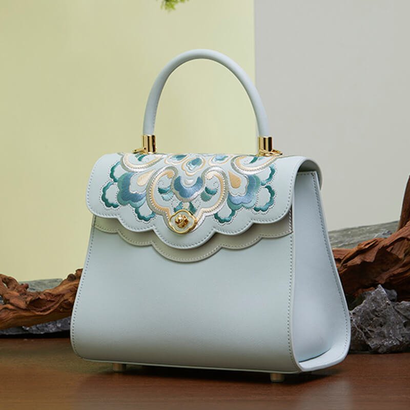 Light in Blooming Calm Leather and Silk Handbag – Babylon Leather - Babylon LeatherBabylon LeatherTX141-Blue