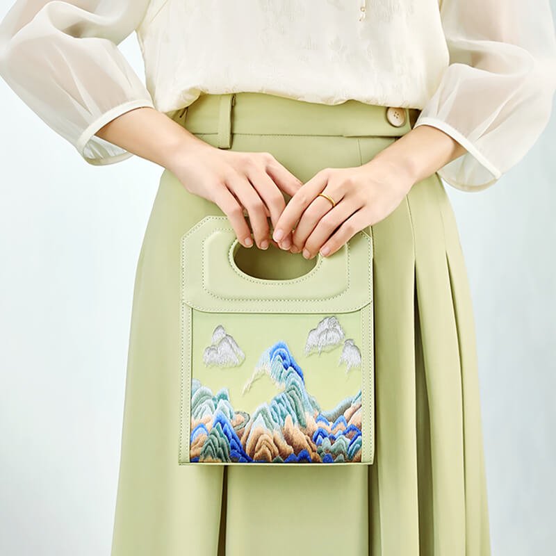 Light of Continuum Dusk Leather and Silk Handbag – Babylon Leather - Babylon LeatherBabylon LeatherTX152-Green