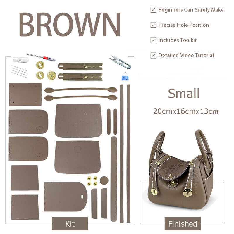Lindy - Style Leather Bag DIY Craft Kit - Babylon Leather - Babylon LeatherBabylon LeatherSY06 - Brown - Small - Gold & White